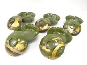 漆塗り蒔絵　図変わり　蓋椀　5客揃